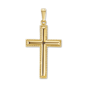 ITI NYC Raised Cross Pendant with Detailed Edge in 14K Gold