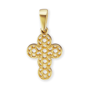 14K Gold Contemporary Filigree Cross 6 Stone Pendant Mounting (20 x 10 mm)