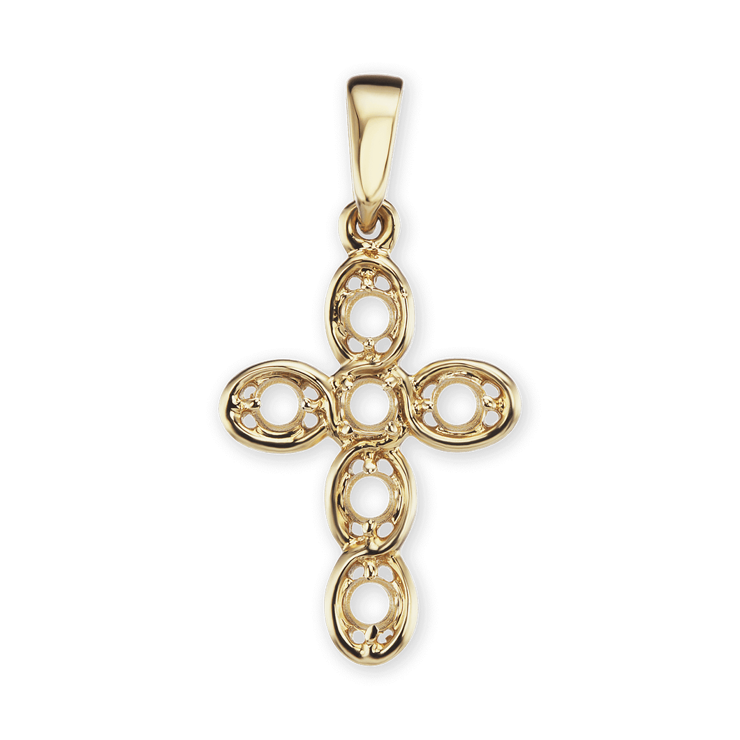 14K Gold Contemporary Venetian Cross 6 Stone Pendant Mounting (23 x 12 mm)