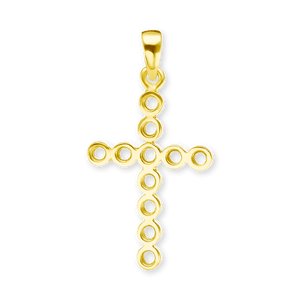 14K Gold Contemporary Bezel Set Classic Cross 11 Stone Pendant Mounting (30 x 15 mm)