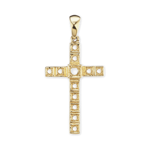 14K Gold Contemporary Conte Classic Cross 11 Stone Pendant Mounting (40 x 20 mm)