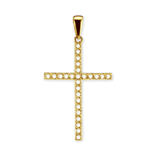 Load image into Gallery viewer, 14K Gold Contemporary Thin Cross 26 Stone Pendant Mounting (44 x 24 mm)

