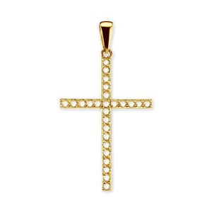 14K Gold Contemporary Thin Cross 26 Stone Pendant Mounting (44 x 24 mm)