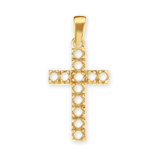 14K Gold Contemporary Classic Cross 12 Stone Pendant Mounting (27 x 12 mm)