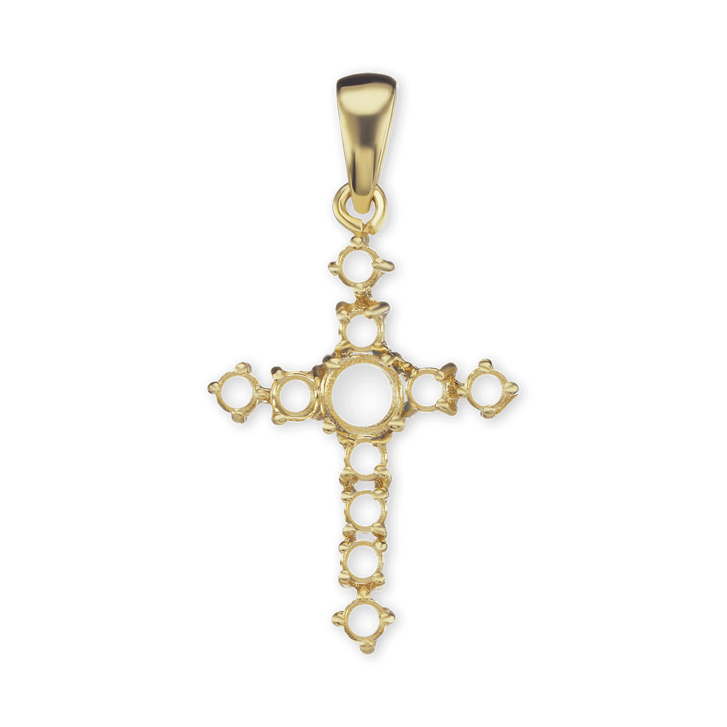 14K Gold Contemporary Cross 11 Stone Pendant Mounting (35 x 18 mm)