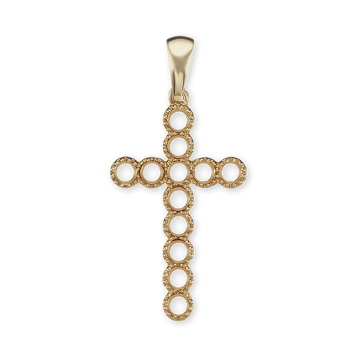 14K Gold Contemporary Bezel Set Classic Cross 12 Stone Pendant Mounting (37 x 17 mm)