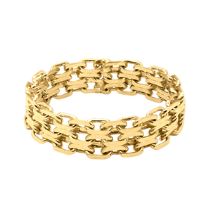 St. Marks Pl. Triple Bizmark Chain Ring in 14K Yellow Gold