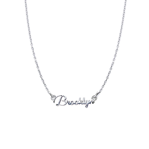 Modern Script Laser Cut Out Necklace in 14K White Gold