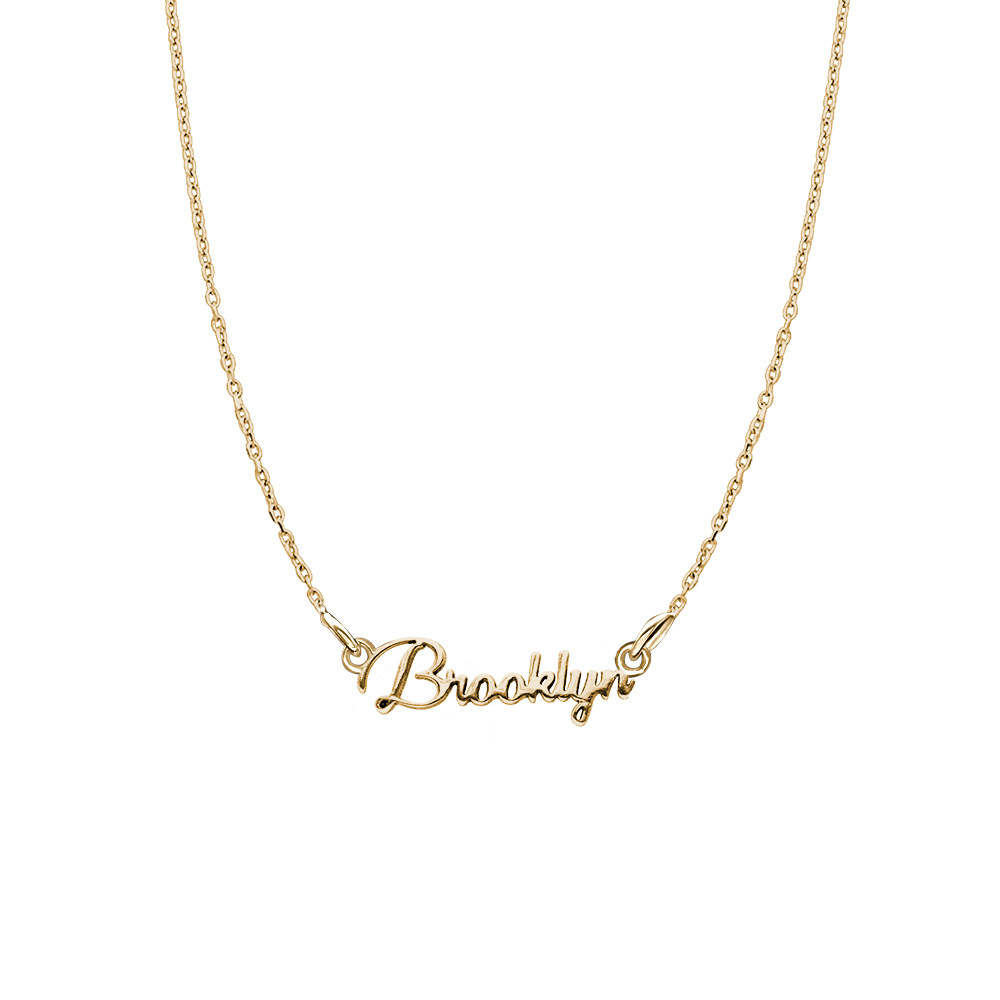 Modern Script Laser Cut Out Necklace in 10K Yellow Gold