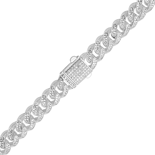 Finished Cuban Curb Necklace with CZ in Sterling Silver