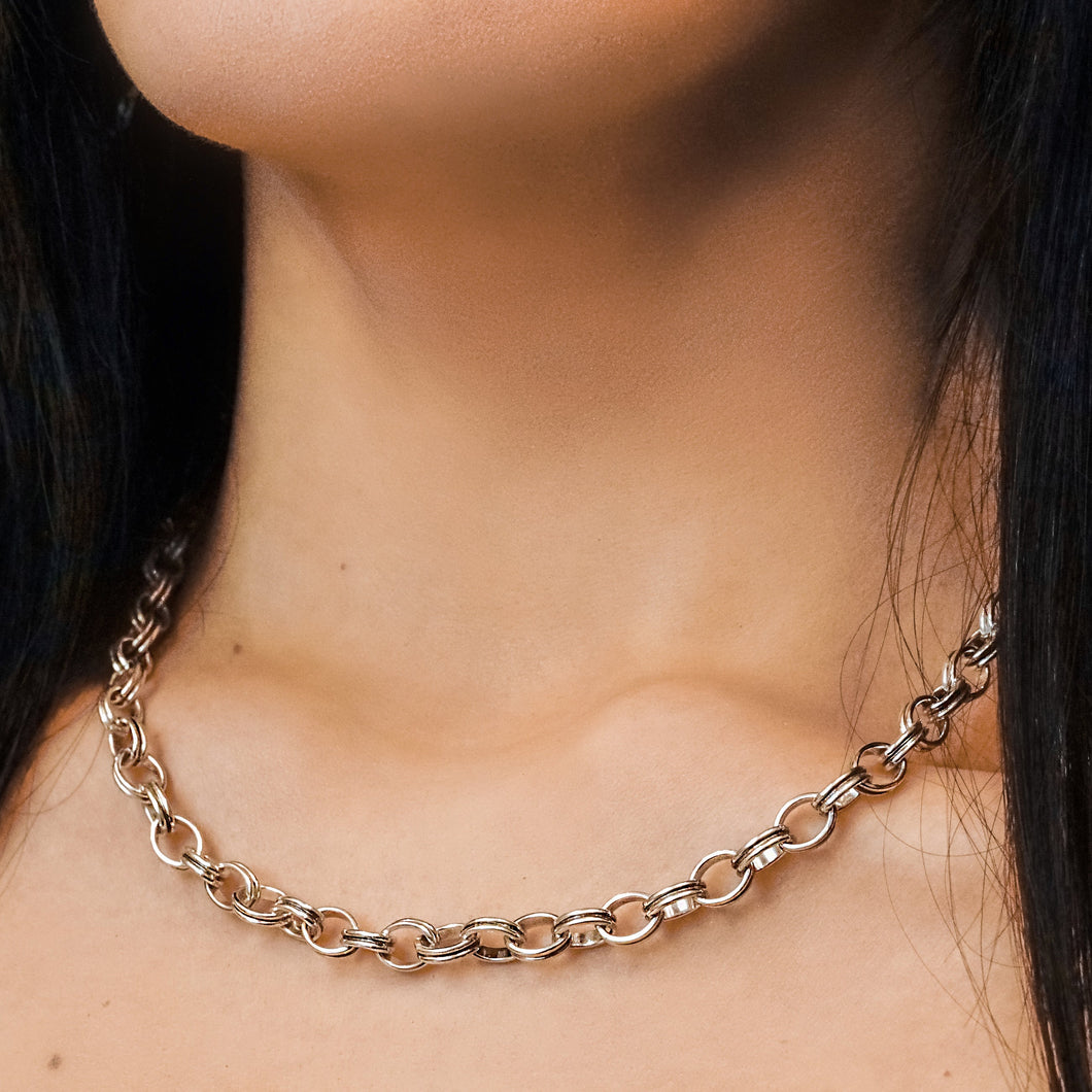 Downtown Double Cable Chain Necklace in Sterling Silver