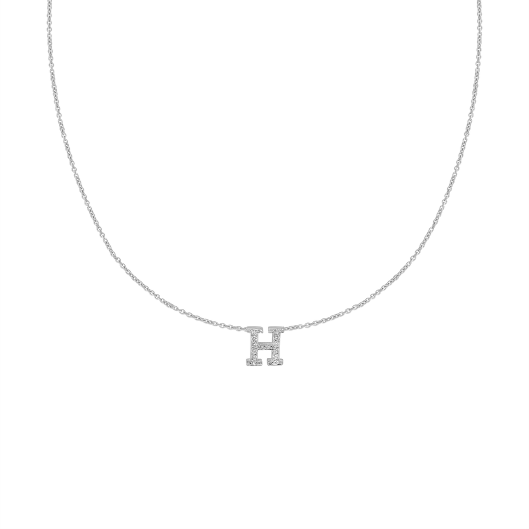 Hanging Initial Necklace with Diamonds in 14K White Gold