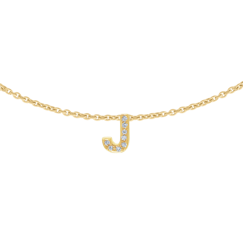 Hanging Initial Necklace with Natural Diamonds in 14K Gold (18