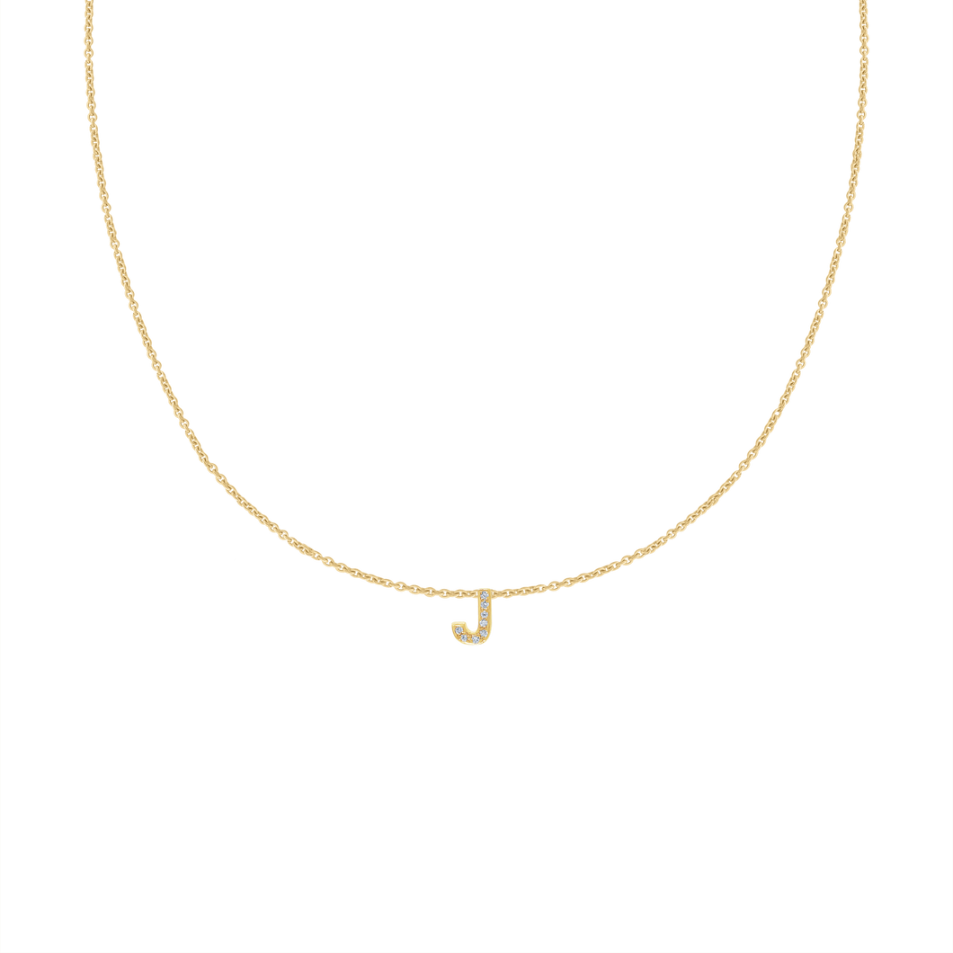 Hanging Initial Necklace with Diamonds in 14K Yellow Gold