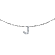 Load image into Gallery viewer, Hanging Initial Necklace with Diamonds in 14K White Gold
