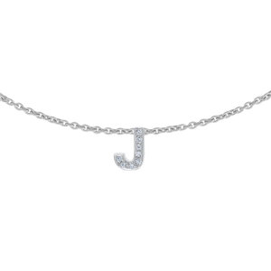 Hanging Initial Necklace with Diamonds in 14K White Gold
