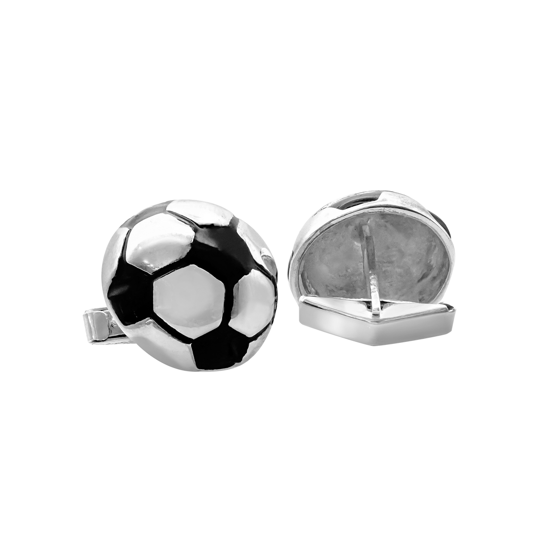 Soccer Ball Cuff Links in Sterling Silver (29 x 19mm)