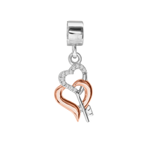 Load image into Gallery viewer, Double Heart Key with CZ&#39;s Charm (29 x 11mm)

