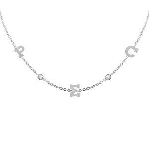 Clarenwood Initial and Gemstone Necklace (Horizontal) in 14K White Gold
