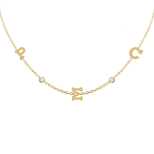 Clarenwood Initial and Gemstone Necklace (Horizontal) in 14K Yellow Gold