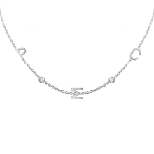 Load image into Gallery viewer, Initial and Gemstone Necklace (Horizontal) in 14K White Gold
