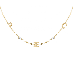 Initial and Gemstone Necklace (Horizontal) in 14K Yellow Gold