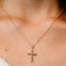 Load image into Gallery viewer, ITI NYC Bezel Set Cross Pendant with Ruby Stones in 14K Gold
