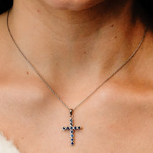 Load image into Gallery viewer, ITI NYC Bezel Set Cross Pendant with Sapphire Stones in 14K Gold
