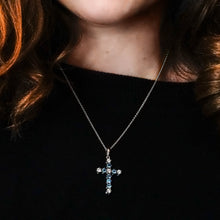 Load image into Gallery viewer, ITI NYC Cross Pendant with Diamonds and Blue Topaz Stones in 14K Gold
