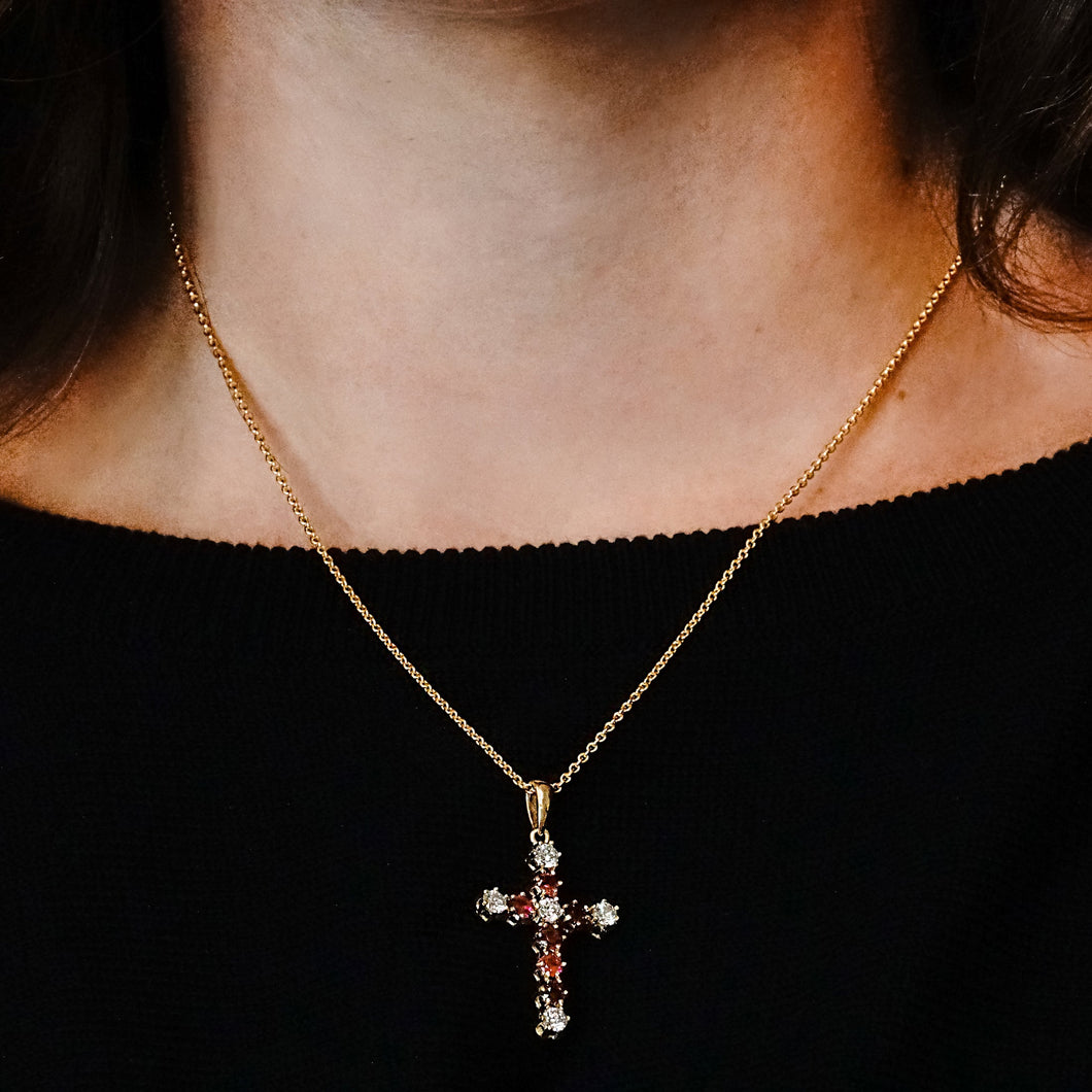 ITI NYC Cross Pendant with Diamonds and Ruby Stones in 14K Gold