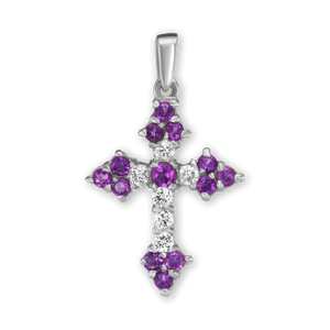 ITI NYC Trinity Cross Pendant with Purple Cubic Zirconia in Sterling Silver