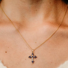 Load image into Gallery viewer, ITI NYC Trinity Cross Pendant with Purple Cubic Zirconia in Sterling Silver
