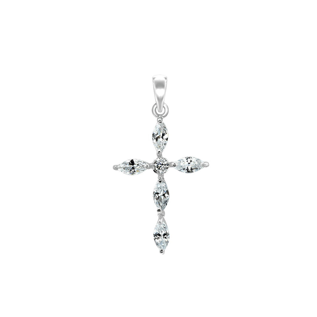 ITI NYC Marquise Cross Pendant with Cubic Zirconia in Sterling Silver