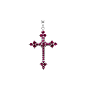 ITI NYC Trinity Cross Pendant with Pink Cubic Zirconia in Sterling Silver