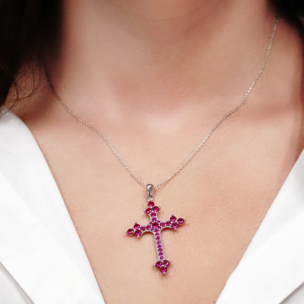 ITI NYC Trinity Cross Pendant with Pink Cubic Zirconia in Sterling Silver