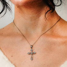Load image into Gallery viewer, ITI NYC Trinity Cross Pendant with Light Blue Cubic Zirconia in Sterling Silver
