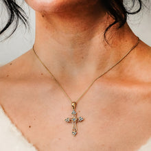 Load image into Gallery viewer, ITI NYC Trinity Cross Pendant with Light Blue Cubic Zirconia in Sterling Silver

