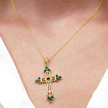 Load image into Gallery viewer, ITI NYC Trinity Cross Pendant with Green Cubic Zirconia in Sterling Silver
