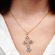 Load image into Gallery viewer, ITI NYC Trefoil Cross Pendant with Light Blue Cubic Zirconia in Sterling Silver
