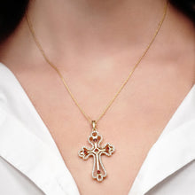 Load image into Gallery viewer, ITI NYC Trefoil Cross Pendant with Orange Cubic Zirconia in Sterling Silver
