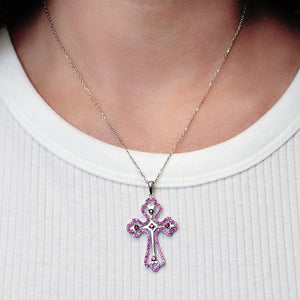 ITI NYC Trefoil Cross Pendant with Pink Cubic Zirconia in Sterling Silver