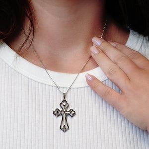 ITI NYC Trefoil Cross Pendant with Black Cubic Zirconia in Sterling Silver