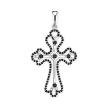 Load image into Gallery viewer, ITI NYC Trefoil Cross Pendant with Black Cubic Zirconia in Sterling Silver
