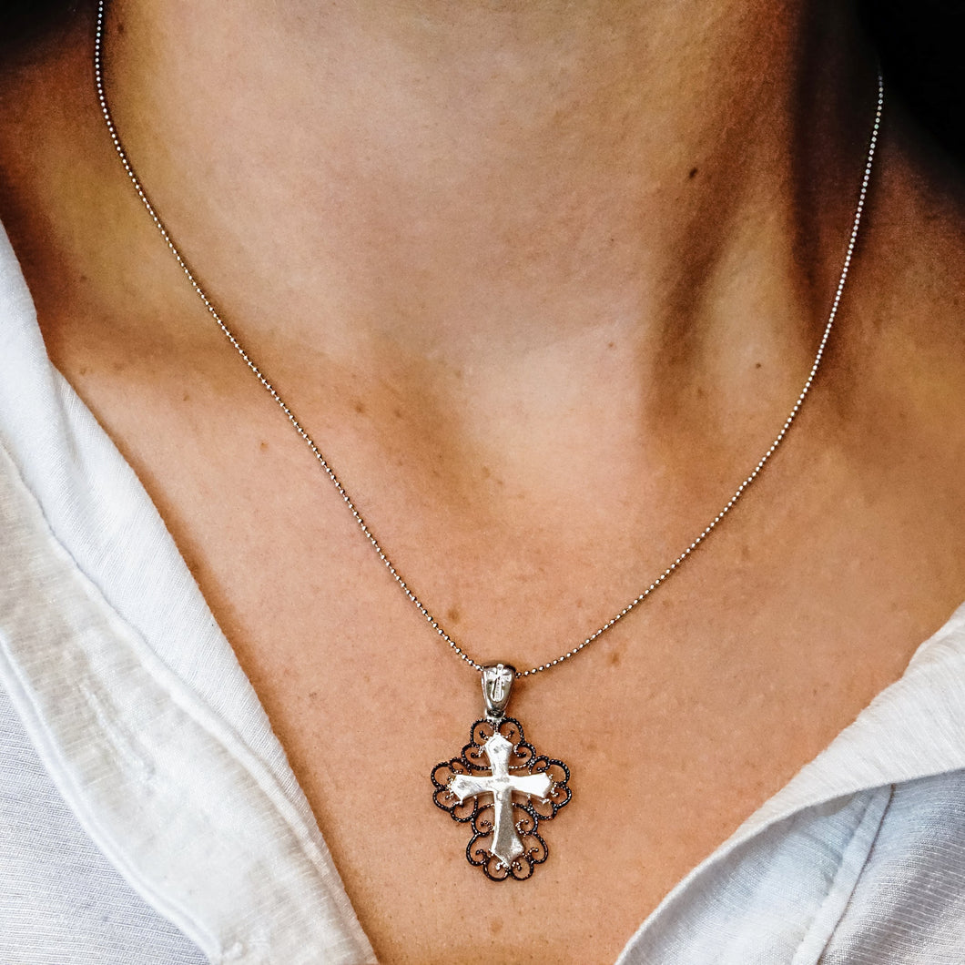 ITI NYC Filigree Cross Pendant with Ember Finish in Sterling Silver
