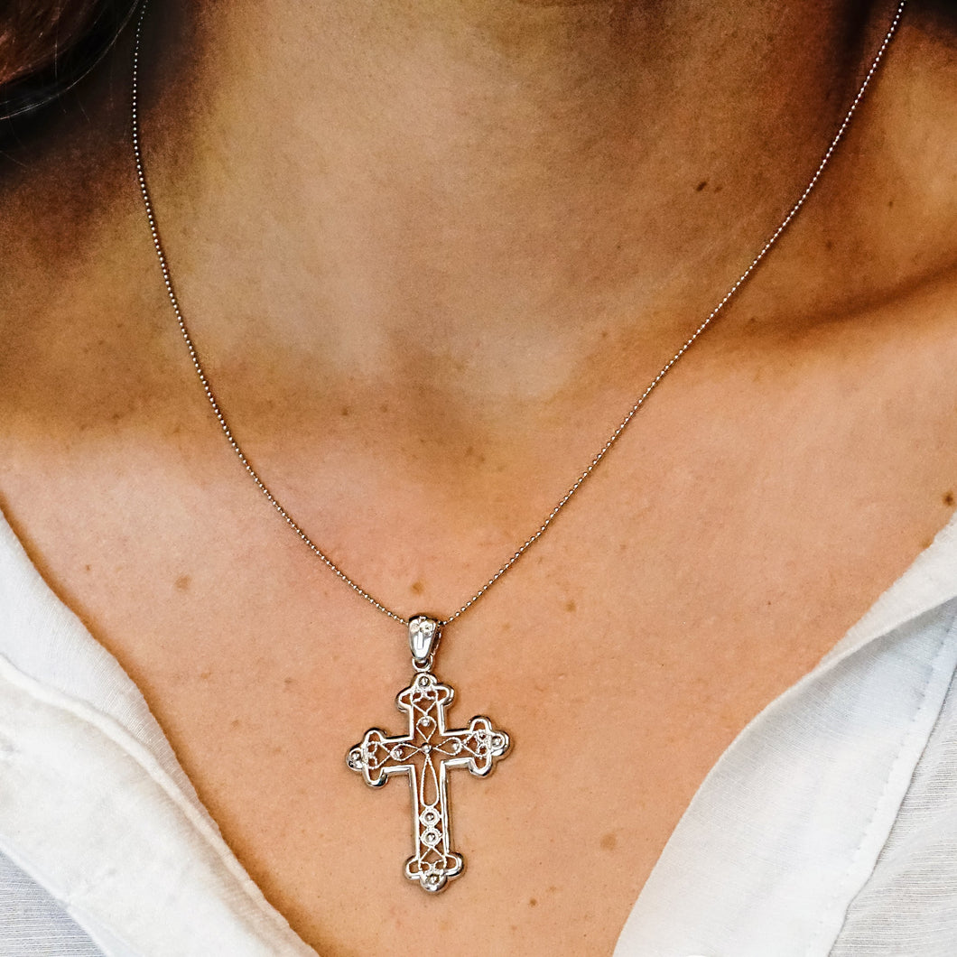 ITI NYC Filigree Budded Cross Pendant in Sterling Silver