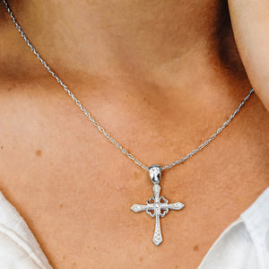 ITI NYC Clover Cross Pendant with Cubic Zirconia in Sterling Silver