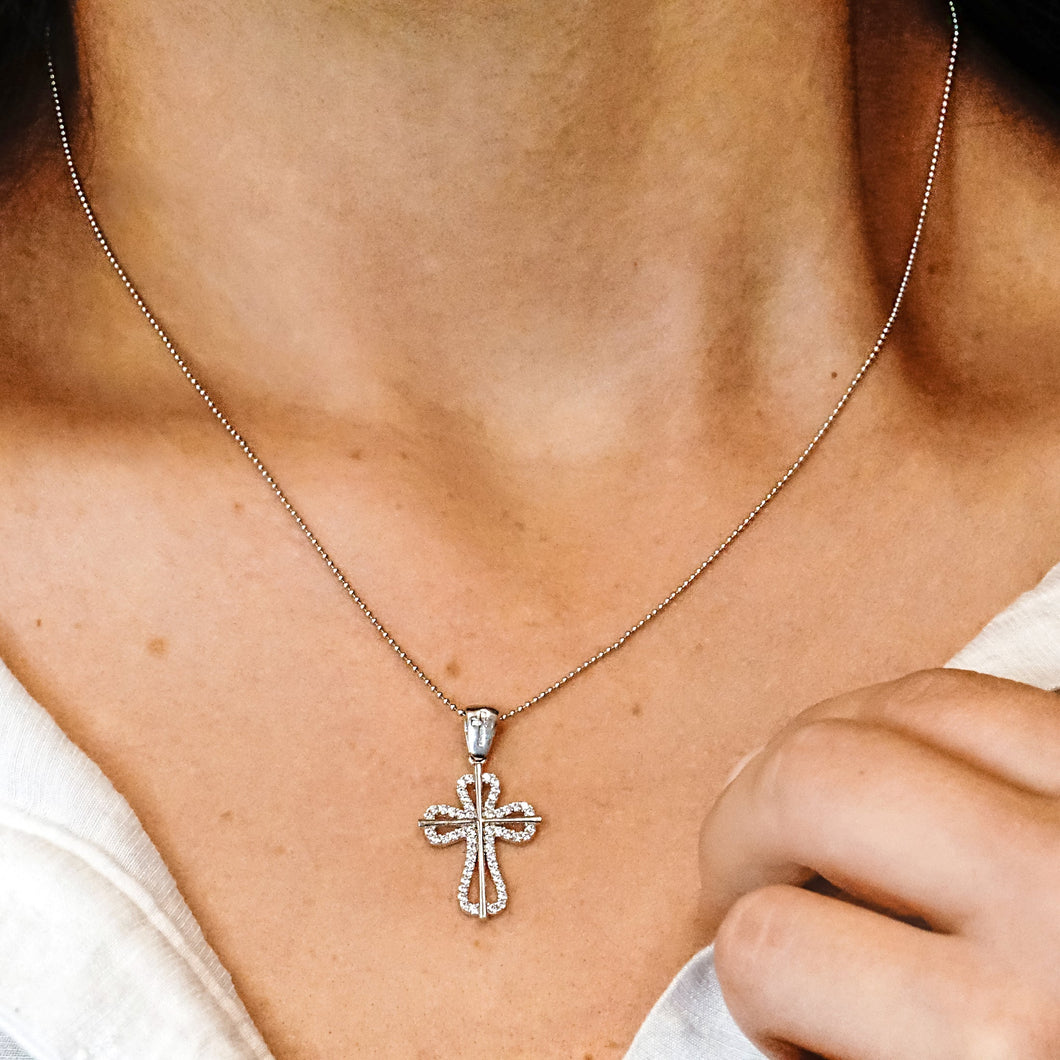ITI NYC Roman Cross Pendant with Cubic Zirconia in Sterling Silver