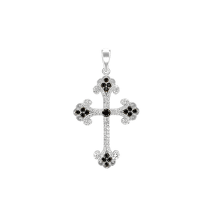 ITI NYC Budded Cross Pendant with Brown Cubic Zirconia in Sterling Silver