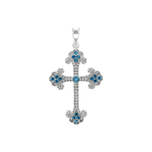 Load image into Gallery viewer, ITI NYC Budded Cross Pendant with Light Blue Cubic Zirconia in Sterling Silver
