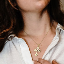 Load image into Gallery viewer, ITI NYC Budded Cross Pendant with Brown Cubic Zirconia in Sterling Silver

